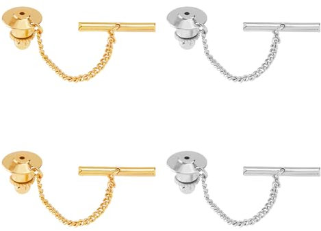 SUPERFINDINGS 4 Stück 2 Farben Krawattennadel für Männer Krawattennadel mit Chai Messing Krawattennadel mit Kette Goldene Blume Krawattennadel Clutch für Hochzeit Geburtstag Jahrestag Business