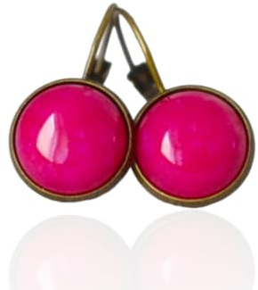 Hot Pink Jade Ohrringe im Vintage Stil, 12mm runde lever-back Hängeohrringe, Rosa Edelstein hängende Ohrschmuck, Unikat Geschenkidee