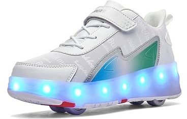 Roller Skates, 4-Wheel Skate Shoes, Shoes with Wheels for Walking and Rolling, for Boys and Girls, White, 35 EU