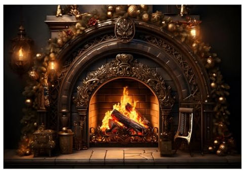 HUPYOMLER 1 x Weihnachts-Hintergrund, Stoff, Kamin, Flamme, -Dekoration, 210 cm x 150 cm