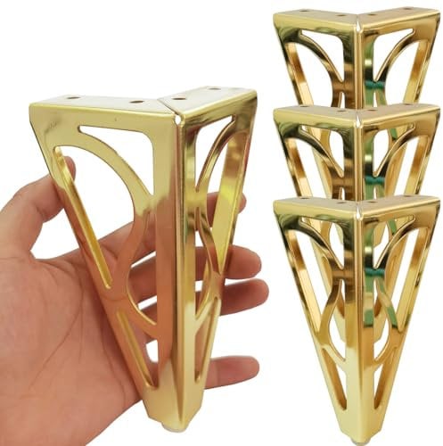 Hyever 6 Inch Gold Furniture Legs Heavy Duty Metal Furniture Feet, Golden Sofa/Cabinet/Table Legs 4Pcs, 6 Inch Legs Set of 4,Couch Feet Replacement for Cabinet Dresser (Gold 3)