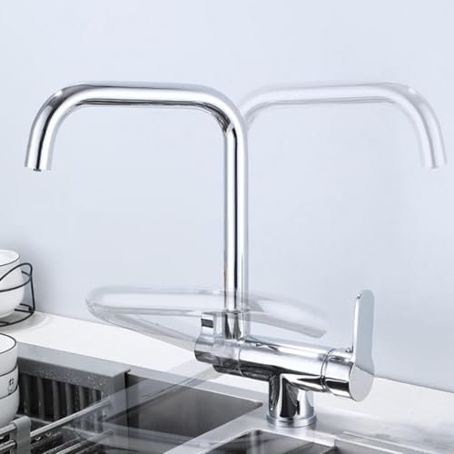Rubinetto a Tre Vie Cucina Pieghevole, Miscelatore 3 Vie Abbattibile Sottofinestra Ottone Rubinetto Girevole Rubinetto 3 Vie per Depuratore, Miscelatore Cucina Girevole a 360° Electroplating