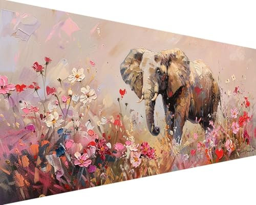 Bricolage Peinture par Numero Adulte éLéPhant Peinture par Numéro Loisirs Créatifs Adultes, Fleur Peinture par Numero Enfant DIY avec Pinceaux et Peintures Acryliques Kits (70x140cm, Sans Cadre) G-6