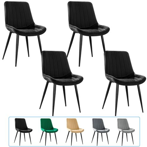 JIJIAN Esszimmerstühle 4er Set, Küchenstühle, Polsterstühle, Wohnzimmerstühle, Design Stuhl mit Rückenlehne, Sitz aus Samt mit schwarzen Metallbeinen, Schwarzer