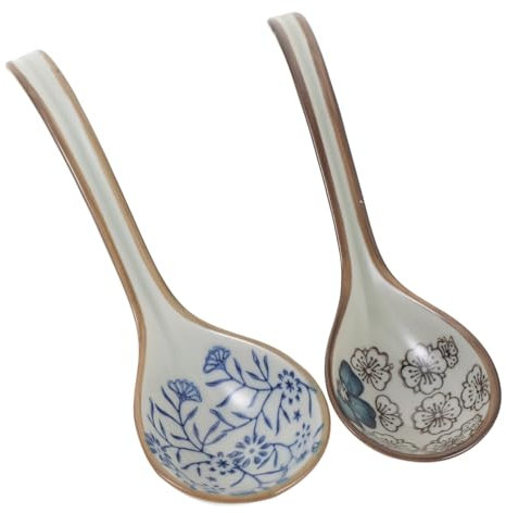Mikinona Japanese Rice Scoops Soup Spoons Set Large Asian Soup Spoons Ceramic Tablespoon Kitchen Gadget