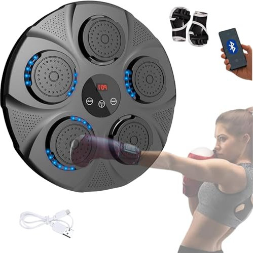 MAGIC SELECT Machine de Boxe Musicale, Équipement D'entraînement de Boxe Mural en PU avec Gants de Boxe, Tapis de Boxe LED, Bluetooth, Lumières au Rythme de la Musique. (2 Mode, 40x40x5 cm)