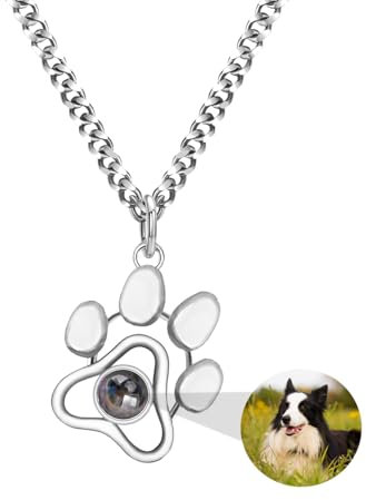 Personalisierte Foto Kette Hund Memorial Halskette mit Bild im Stein Katze Pfote Hund Pfote Bild Projektion Halskette Haustier Foto Kette Personalisierte Haustier Memorial Geschenke für Tierliebhaber
