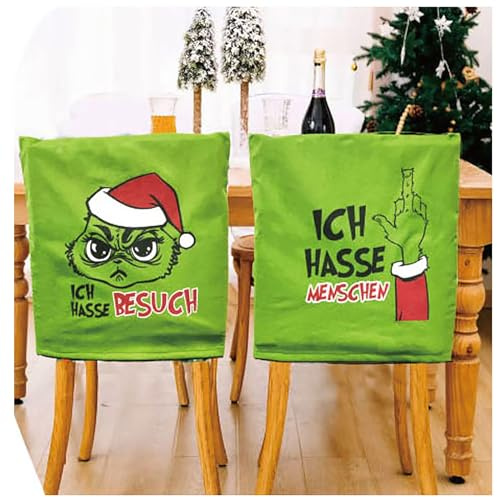 6-tlg. Set Stuhlhussen mit frechen Anti-Weihnachtsmotiven 48 x 64 cm | Festtags-Muffel - Hussen für Weihnachtshasser - Ich hasse Weihnachten Überzug Stuhl