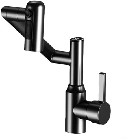 Besttoolifes Robinet de cuisine cascade avec affichage de la température, affichage numérique LED, robinet de lavabo, mitigeur cascade pour évier de salle de bain (noir)