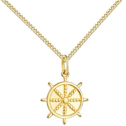 JEVELION Kleiner Steuerrad-Anhänger Maritim 333 Gelbgold Schiffsruder-Kettenanhänger für Damen mit Kette oder ohne Kette wählbar