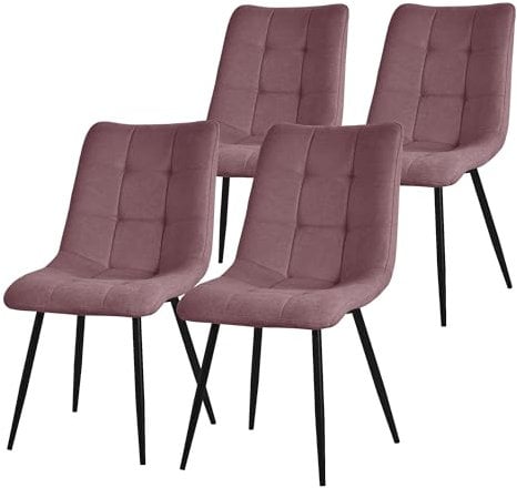 ML-Design Set de 4 Chaises de Salle à Manger Vieux Rose, Revêtement en Tissu Polyester et Pieds Métalliques Noirs, Chaises de Cuisine avec Dossier, Chaises Rembourrées de Salon Bureau, Kit de Montage