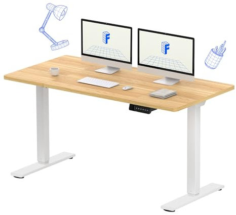 FLEXISPOT Höhenverstellbarer Schreibtisch Basic Plus 140x70cm-Tischgestell höhenverstellbar elektrisch mit 2 MOTOREN,Memory-Handsteuerung-Sitz-Stehpult (Ahorn)