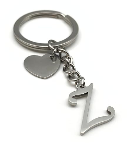 Schlüsselanhänger Buchstabe mit Herz | A-Z Buchstaben | Handmade Edelstahl Anhänger | Name Initiale Geschenk Partner Freund Freundin (Z)