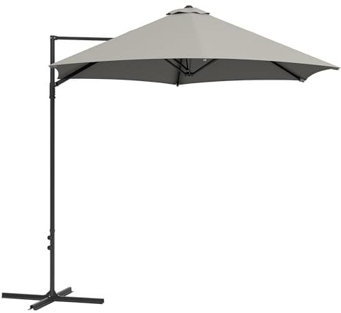 Outsunny 2.5M Garden Cantilever Parasol, Offset Roma Patio Umbrella Hanging Sun Shade Canopy Shelter with 360° Rotation and Cross Base, Light Grey