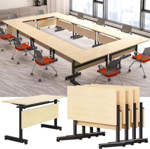 Klappbarer Konferenztisch, mobiler Trainingstisch mit Rollen, moderner Chefschreibtisch, Klapptisch, Seminar-Tisch für Büro, extra breiter Schreibtisch, Konferenzraumtisch (4 Stück, 140 x 60 x 75 cm)