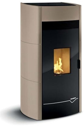 Stufa a pellet Palazzetti Linda CAFFELLATTE 12 kW PRO3 Cod. 805805840 - Ermetica, rivestimento in ceramica, vetro stondata, ventilata con Zero Speed Fan