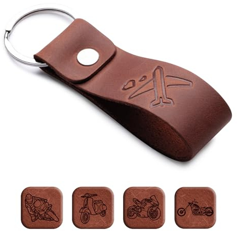 Crazy Horse Porte-clés en cuir fait à la main – Design gaufré – Porte-clés voiture et maison – Cadeau d'anniversaire et d'anniversaire pour homme et femme, Avion., taille unique
