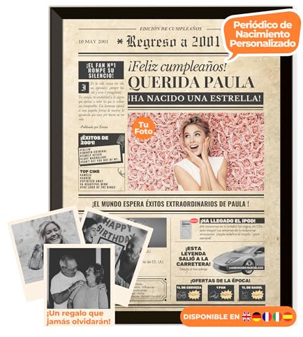 Geburtstagszeitung 2001 - personalisiert mit Foto, Namen und Widmung – originelles Geschenk zum 25. Geburtstag - optional mit Rahmen erhältlich - Vintage Poster im Zeitungsstil für Männer & Frauen