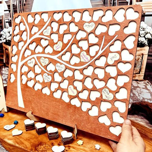 Neamon Hochzeit Gästebuch aus Holz Herzform Alternative Gästebuch Geburtstag Taufe Graduierung Dekoration Holz Puzzle mit 83 Holzherzen 1 Zeichen Stift Set (Orange)