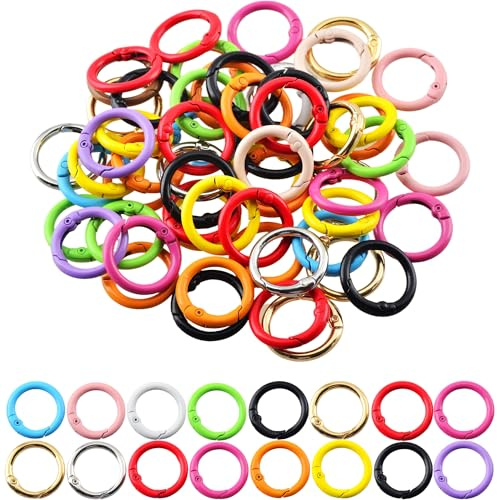 Carabiner Clip 48Pcs Metal Colored Key Ring Clip Circle Keychain Rings Bulk Spring O Ring Round Cute Carabiner Spring Snap Hook Key Chain Clips for DIY Keychain Bag Charm Handbag Purse Dog