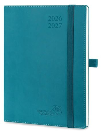 POPRUN Kalender 2026 2027 Wochenplaner, ca. A5 Softcover mit PU-Leder | 17-Monate-Terminplaner,(Aug,2026-Dez,2027),1 Woche 2 Seite,ca,A5(21,8 x 16,4cm)(Pazifikgrün)