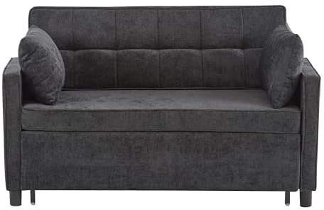 TUPOSTAR Schlafsofa Mit Bettfunktion, Ausziehbares Sofa, Wandelbarer Schlafsessel, Mit Kissen Und Verstellbarer RüCkenlehne, FüR Wohnzimmer Und Balkon,Schwarz