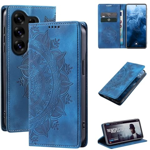 LBH Handyhülle für Samsung Galaxy S26 Ultra Mandala Klapphülle RFID Schutz Kartenfächer Geldfach Design Cover Case Flipcase Blau