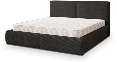 Masseno Polsterbett FELURO P 200x200 cm, Doppelbett, Bettkasten, Stauraum, Lattenrost Und Kopfteil - Schwarz, POSO 135