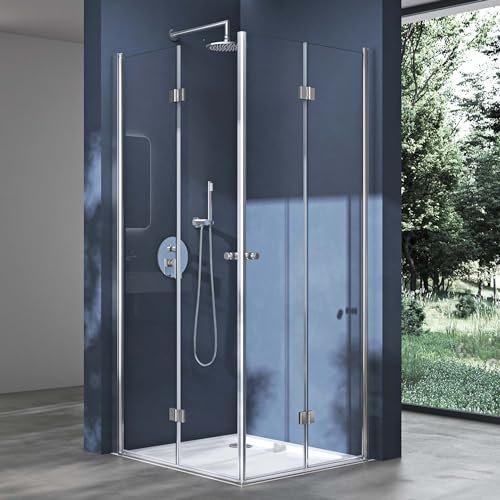 doporro Eck-Duschkabine Eckdusche Ravenna26 90x70x190cm Duschabtrennung inkl. 4cm flacher Duschtasse in Weiß ESG-Sicherheitsglas Klarglas inkl. beidseitiger Easy-Clean-Beschichtung
