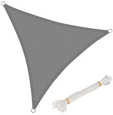 WOLTU Voiles d'ombre Triangle 5x5x5 m Respirante en HDPE, Toile d'ombrage Protection Solaire, Anti 85% UV Contre Le Vent, pour Jardin terrasse Camping Gris