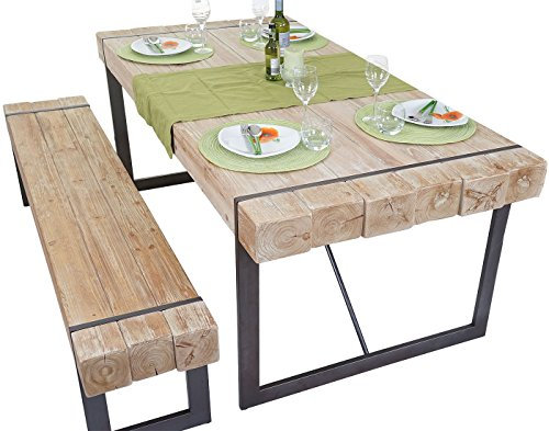 Mendler Esszimmergarnitur HWC-A15, Esstisch + 1x Sitzbank, Tanne Holz rustikal massiv MVG-Zertifiziert - naturfarben 160cm