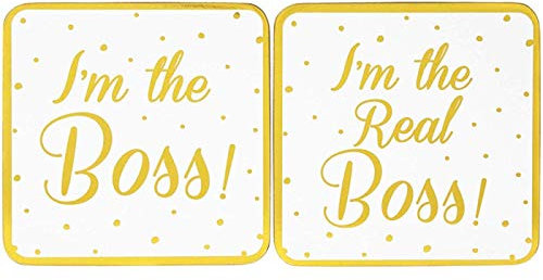 Gold Spotted I'm The Boss & I'm The Real Boss Coaster Set