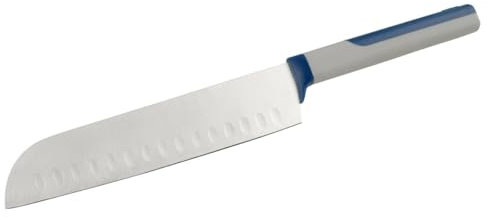 Tasty Coltello Santoku Grande Lama 18 cm, Coltello Giapponese, Coltello Da Pesce, Coltello Da Carne, Coltello Da Cucina, Acciaio Inossidabile, Grigio, Blu, 32 cm