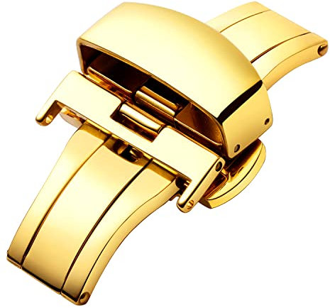BINLUN Uhr Verschluss Edelstahl Schmetterling Uhrverschluss Faltschließe Schnalle für Leder Uhrenarmbänder in Gold, Roségold, Silber, Schwarz (12mm, 14mm, 16mm, 18mm, 20mm, 22mm)