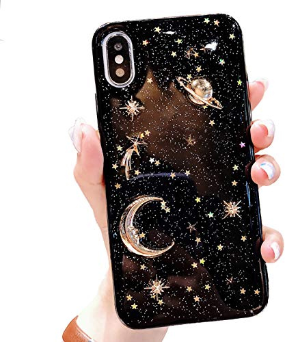Jesiya Für iPhone XS/iPhone X/iPhone 10 Hülle Bling Planet Glitzer mit Space Sparkle Mond Stern Universum Weiche TPU Silikon Stoßfest Schutzhülle für iPhone XS/iPhone X/iPhone 10