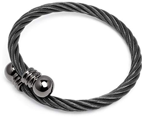 Schmuck-Checker Flexibler 316L Edelstahl Stahlseil Armreif silber schwarz gold roségold Damen Herren Geschenk Armspange hochwertiges Armband (Schwarz)