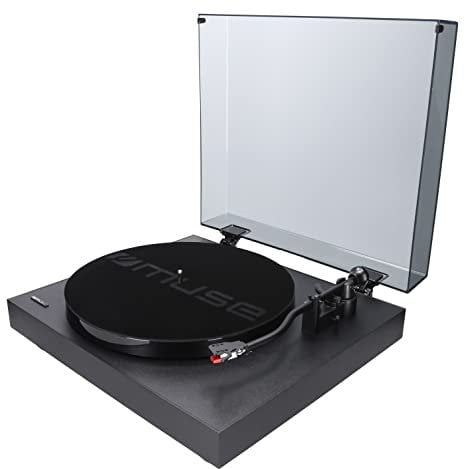 Muse MT-105 B - Giradischi con funzione di arresto automatico e adattatore di registrazione 45 RPM, colore: Nero
