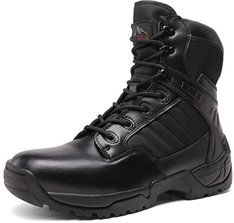 NORTIV 8 Stivali da Lavoro Tattici Militari da Uomo Escursionismo Pelle Stivali da Combattimento,Size 42,Nero,Desert