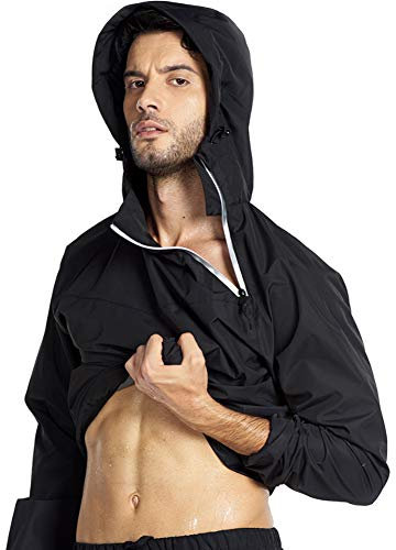GITVIENAR Schweißanzug, Sport Saunaanzug Anzug Set, Sauna Suit Sweatanzug Trainingsanzug Jogginganzug mit Kapuze, Schweißanzug Gewichtsverlust Schweiß Kleidung für Fitness Joggen Gym Herren (S)