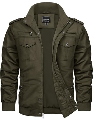TACVASEN Herren Jacke Frühling Cargojacke Baumwolle Blouson Pilotenjacke Casual Armeejacke Military Feldjacke, (S, Armeegrün)