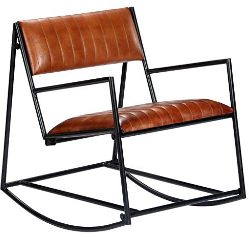 vidaXL Schaukelstuhl Schaukelsessel Schwingsessel Relaxsessel Relaxstuhl Polsterstuhl Ruhesessel Schwingstuhl Schaukel Sessel Braun Echtleder Eisen