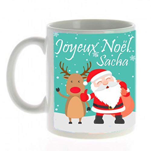 Tasse enfant plastique incassable ou céramique personnaliséeJoyeux Noël - Cadeau enfant noel original, père noël et renne