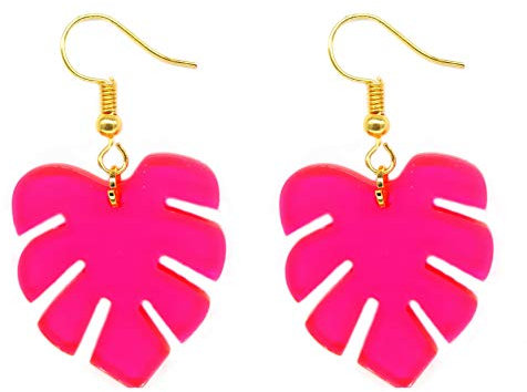 Floral Dangle Resin Neon Pink Acrylic Palm Leaf Party Hook Earrings
