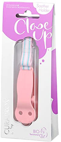 CURAPROX Baby Schnullerkette mit Clip, Schnullerband Stoff, Schnullerhalter, Pacifier holder with clip, BPA-frei, rosa, 1 Stück, 10 g