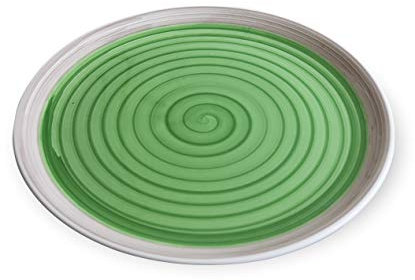 Zafferano Serie Spirale, Piatto Pizza in Ceramica, Decorato a Mano, Made in Italy, Lavabile in Lavastoviglie e Resistente in Microonde, Diametro 33 cm, 6 Pezzi, Verde e Beige