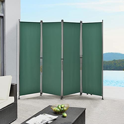 Paravent de Confidentialité Brise-Vue Séparateur à 4 Panneaux Résistant pour Extérieur Intérieur Acier Polyester 215 x 170 cm Vert Foncé