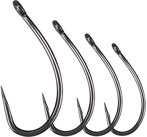 Luroad 50pcs Barbless Carp Coarse Eyed Fishing Hook Size 2, 4, 6, 8, 10, Available in Teflon Coated Curved Shank Hook and Wide Gape Hook for Freshwater Saltwater (Hook size 8, Curved Shank)