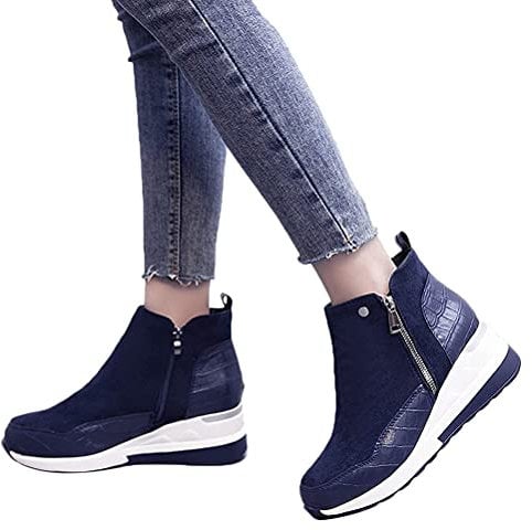 Onsoyours Stivali Donna con Zeppa Plateau Stivaletti Scarpe da Donna alla Moda Stivali Corti con Zeppa Colorblock Brock con Suola Spessa B Blu Velluto 39 EU