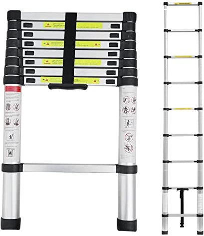 NAIMP 2.6M Telescopic Ladder, Multi-Purpose Extendable Aluminum Ladders, Folding Telescoping Ladder Extendable Portable Loft Ladder Foldable Ladder, 9 Steps, Max Load 150kg/330lb, EN131 (2.6M/8.5Ft)