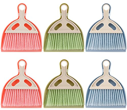 SOUJOY 6 Pack Small Dustpan and Brush Set, Whisk Broom and Dust Pan with Handle, Nesting Tiny Cleaning Broom, Mini Hand Broom and Dustpan Set for Table, Desk, Keyboard, Cars and Pet Nest